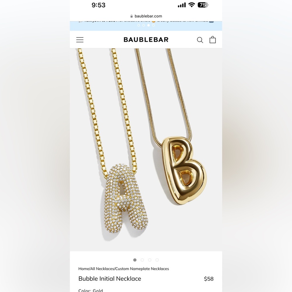 BaubleBar Bubble Initial Necklace